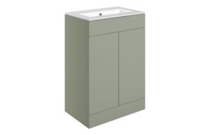 Cuffley 610mm Floor Standing 2 Door Basin Unit & 0TH Basin - Matt Olive Green