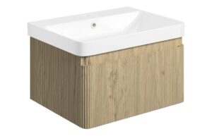 Gosmore 605mm Wall Hung 1 Drawer Basin Unit & Basin - Textured Oak