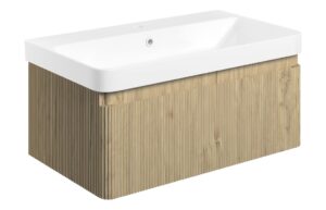 Gosmore 805mm Wall Hung 1 Drawer Basin Unit & Basin - Textured Oak