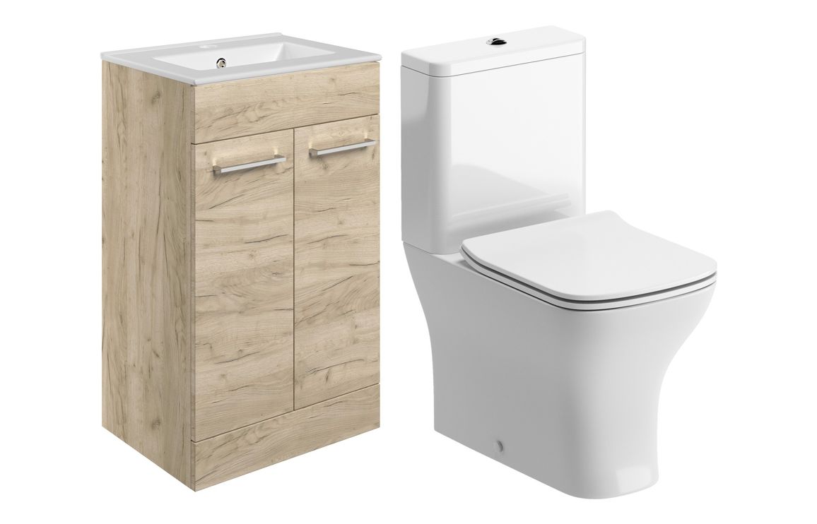 Malvern 510mm Floor Standing Unit & Close Coupled WC Pack - Oak