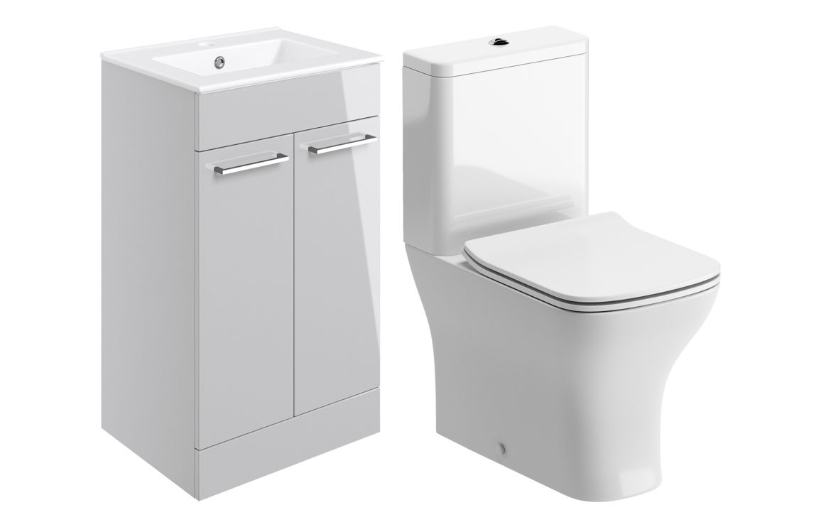 Malvern 510mm Floor Standing Unit & Close Coupled WC Pack - Grey Gloss