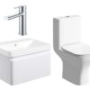 Meredith 600mm Basin Unit & Rimless Close Coupled WC Pack - Matt White w/Chrome Finishes