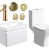 Meredith 600mm Basin Unit & Rimless Close Coupled WC Pack - Matt White w/Black Finishes