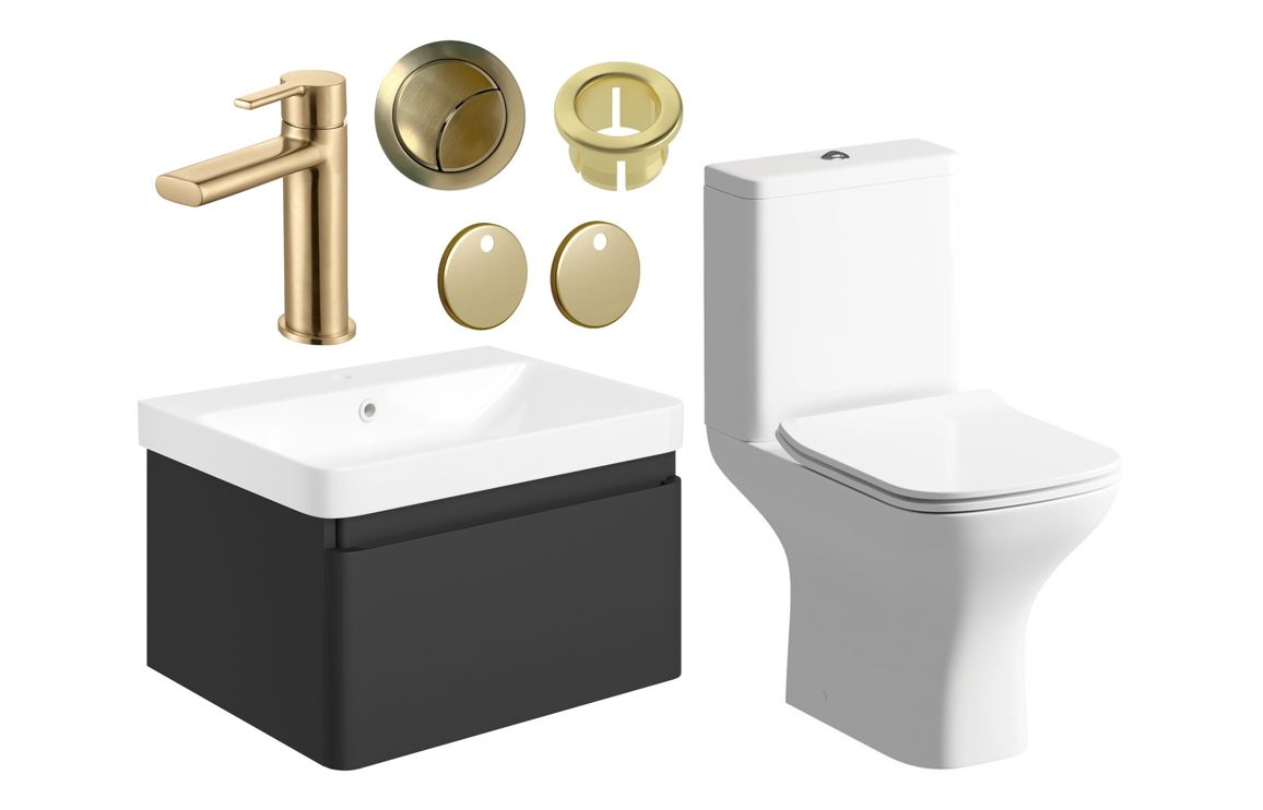 Meredith 600mm Basin Unit & Rimless Close Coupled WC Pack - Matt Black w/Black Finishes