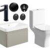 Meredith 600mm Basin Unit & Rimless Close Coupled WC Pack - Matt Latte w/Brushed Brass Finishes