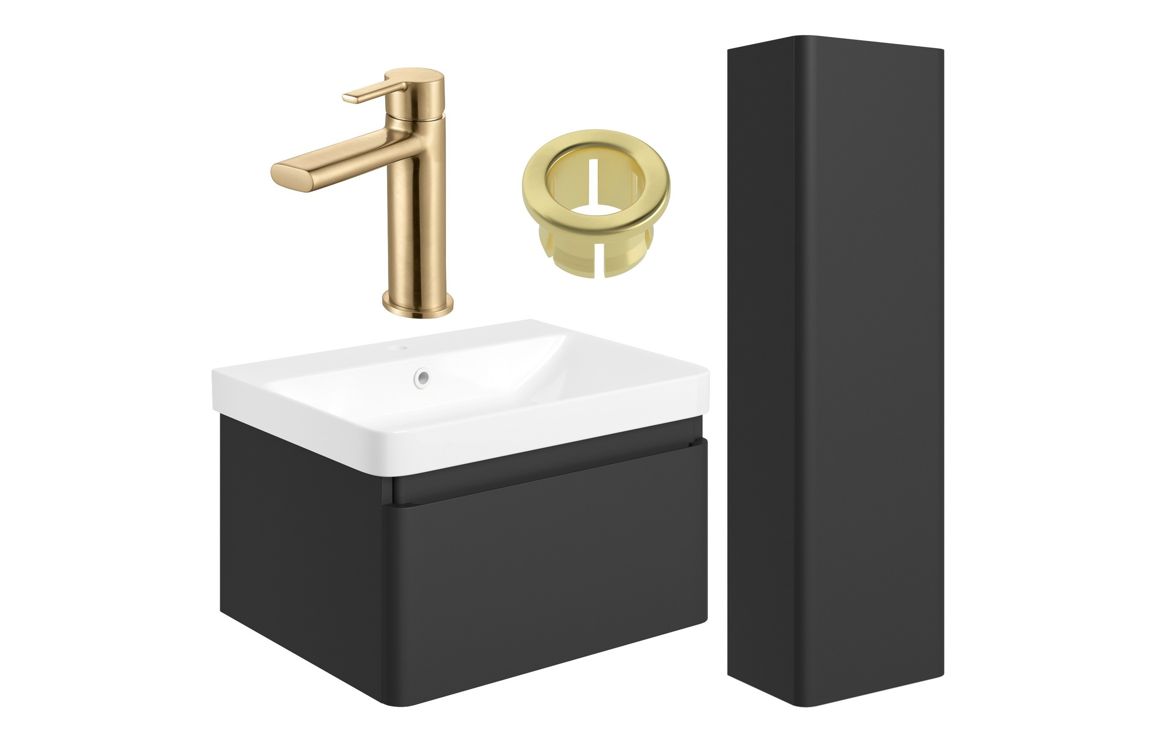 Meredith 600mm Basin Unit & Tall Unit Pack - Matt Black w/Black Finishes