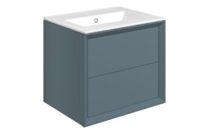 Harpenden 610mm Wall Hung 2 Drawer Basin Unit & 0TH Thin Edge Basin - Matt Storm Blue