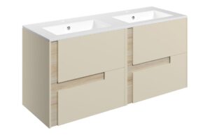 Ware 1210mm Wall Hung 4 Drawer Basin Unit & 0TH White Thin Edge Basin - Matt Cotton & Oak Effect