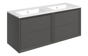 Harpenden 1210mm Wall Hung 4 Drawer Basin Unit & 2TH Thin Edge Basin - Matt Clay