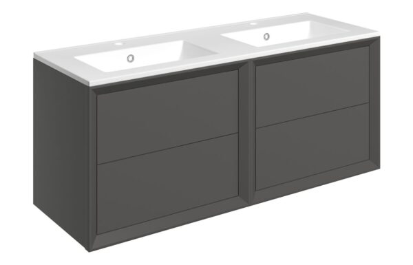 Harpenden 1210mm Wall Hung 4 Drawer Basin Unit & 2TH Thin Edge Basin - Matt Clay