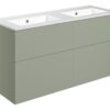 Cuffley 1210mm Wall Hung 4 Drawer Basin Unit & 0TH Basin - Matt Olive Green