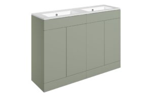 Cuffley 1210mm Floor Standing 4 Door Basin Unit & 2TH Basin - Matt Olive Green