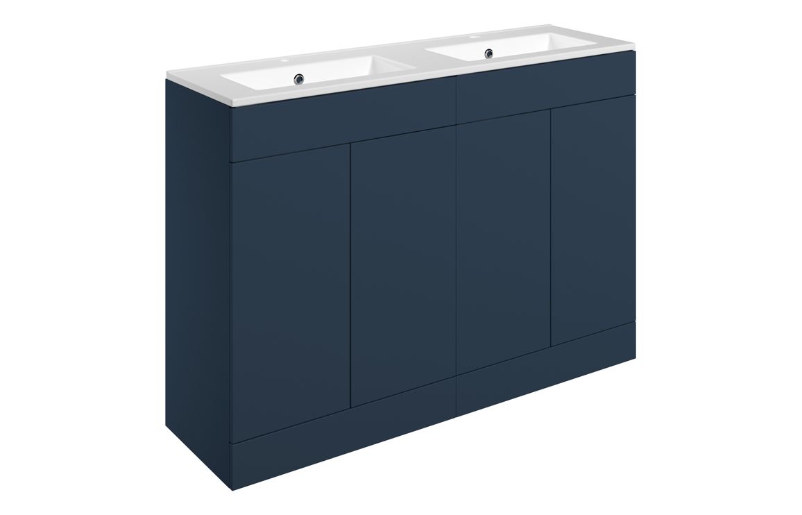 Cuffley 1210mm Floor Standing 4 Door Basin Unit & 2TH Basin - Matt Deep Blue