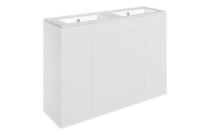 Cuffley 1210mm Floor Standing 4 Door Basin Unit & 2TH Basin - Matt White