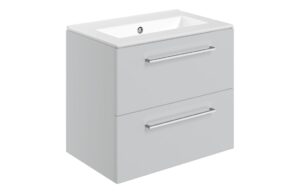 Malvern 610mm Wall Hung 2 Drawer Basin Unit & 0TH Thin Edge Basin - Grey Gloss