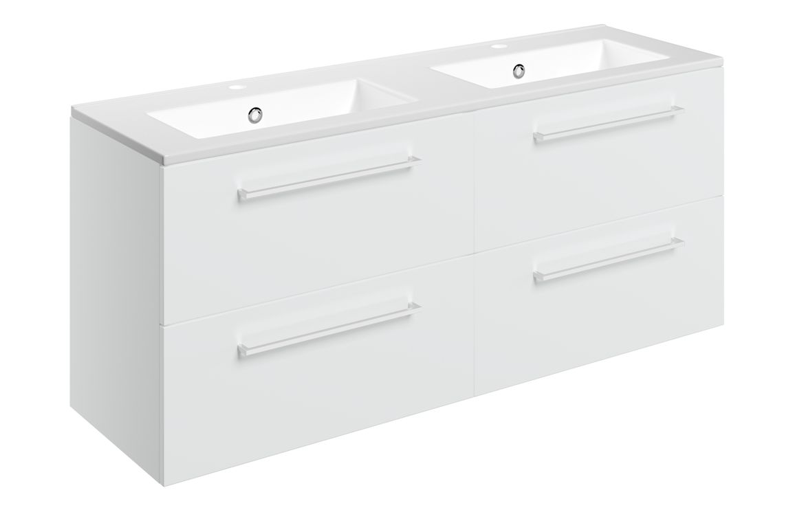 Malvern 1210mm Wall Hung 4 Drawer Basin Unit & 2TH Thin Edge Basin - White Gloss