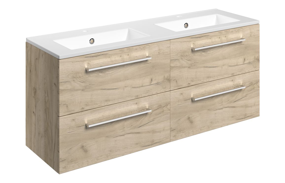 Malvern 1210mm Wall Hung 4 Drawer Basin Unit & 2TH Thin Edge Basin - Oak