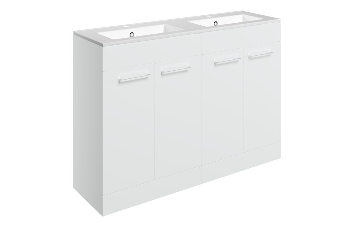 Malvern 1210mm Floor Standing 4 Door Basin Unit & 2TH Thin Edge Basin - White Gloss