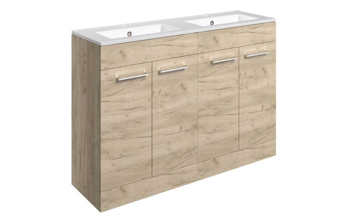 Malvern 1210mm Floor Standing 4 Door Basin Unit & 2TH Thin Edge Basin - Oak