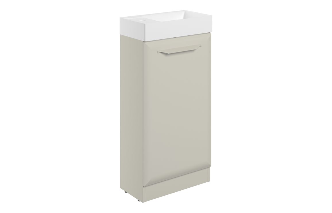 Baldock 410mm Floor Standing 1 Door Cloakroom Basin Unit w/1TH Basin - Matt Latte