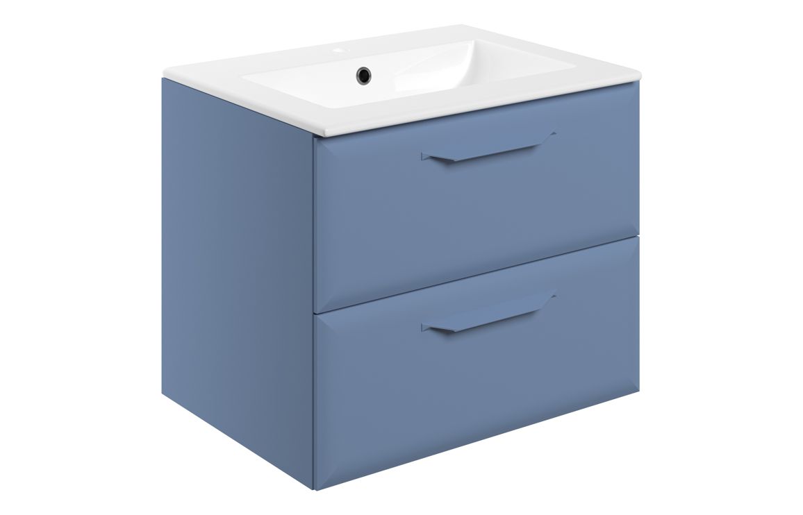 Baldock 615mm Wall Hung 2 Drawer Basin Unit w/1TH Basin - Matt Misty Blue