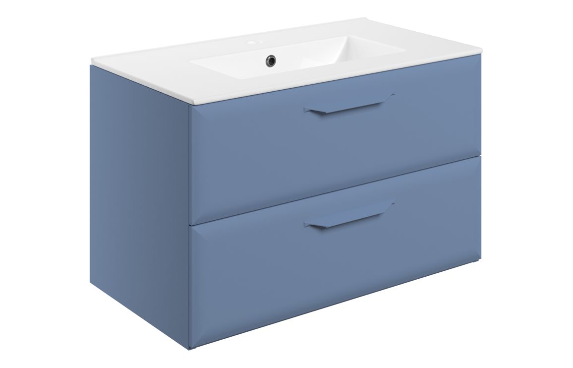 Baldock 815mm Wall Hung 2 Drawer Basin Unit w/1TH Basin - Matt Misty Blue
