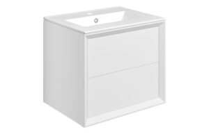 Harpenden 610mm Wall Hung 2 Drawer Basin Unit & 1TH Thin Edge Basin - Matt White