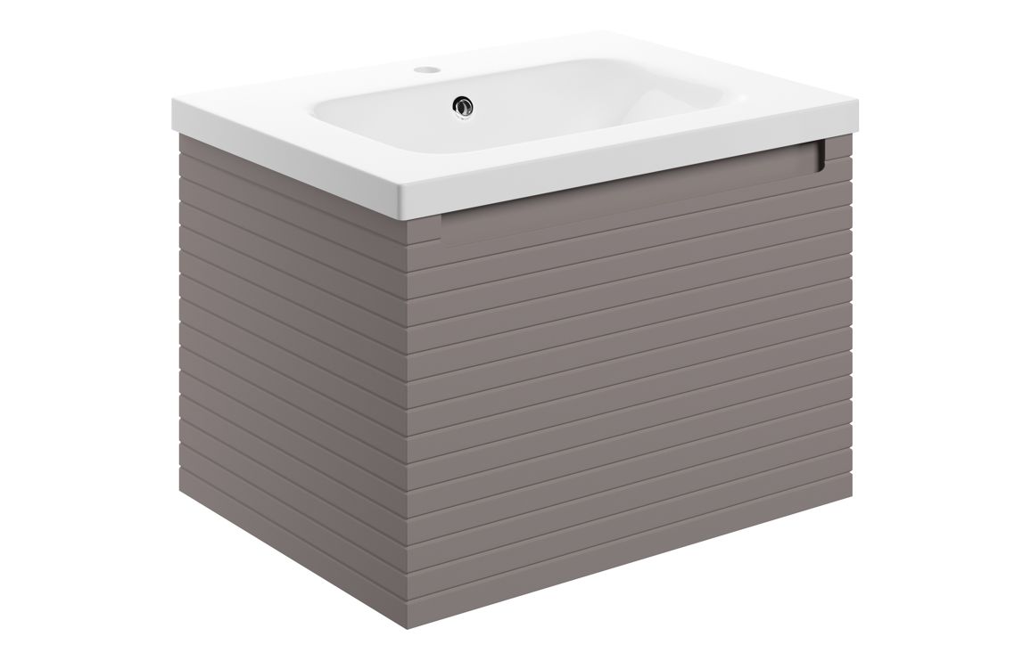 Hatfield 615mm Wall Hung 1 Drawer Basin Unit & 1TH Basin - Matt Taupe