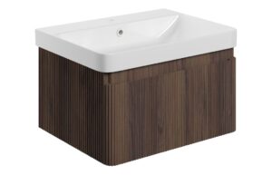 Gosmore 605mm Wall Hung 1 Drawer Basin Unit & Basin - Textured Walnut