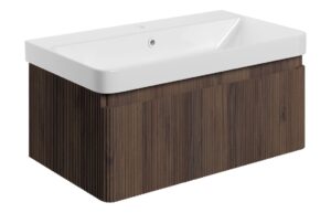 Gosmore 805mm Wall Hung 1 Drawer Basin Unit & Basin - Textured Walnut