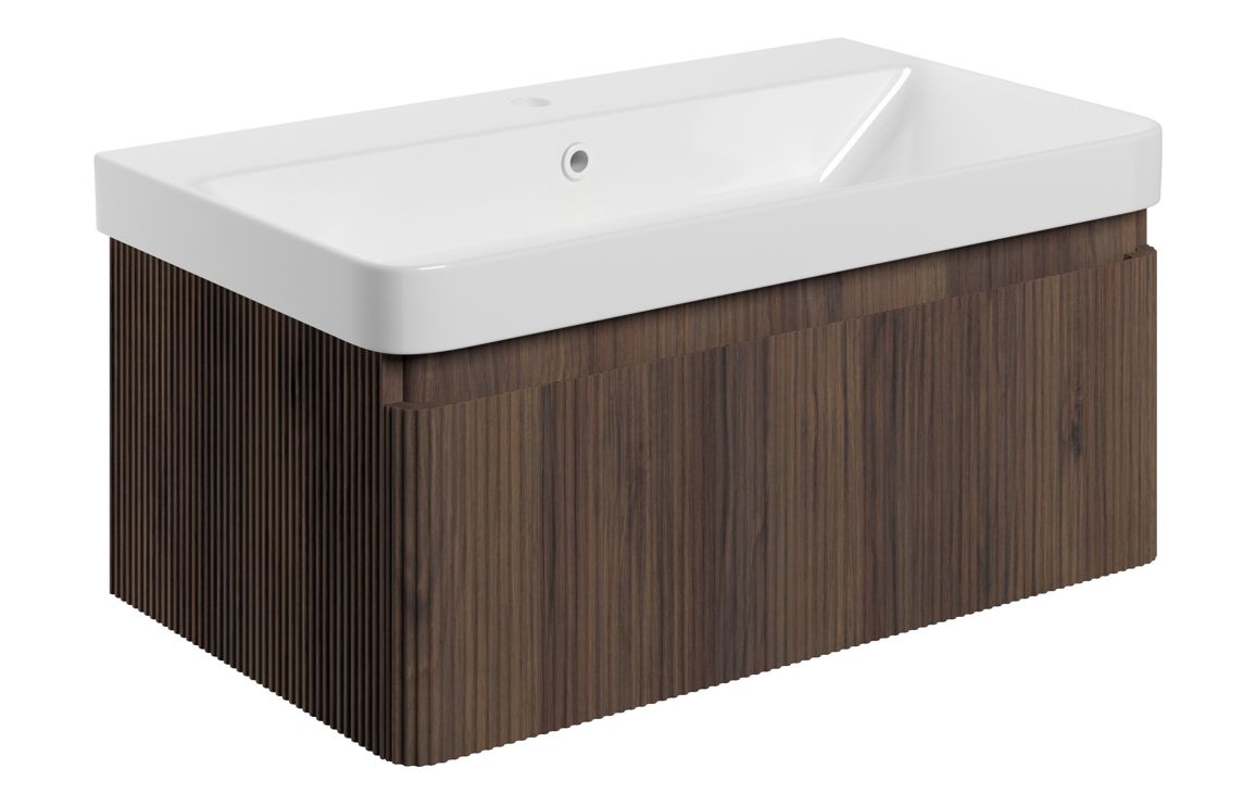 Gosmore 805mm Wall Hung 1 Drawer Basin Unit & Basin - Textured Walnut