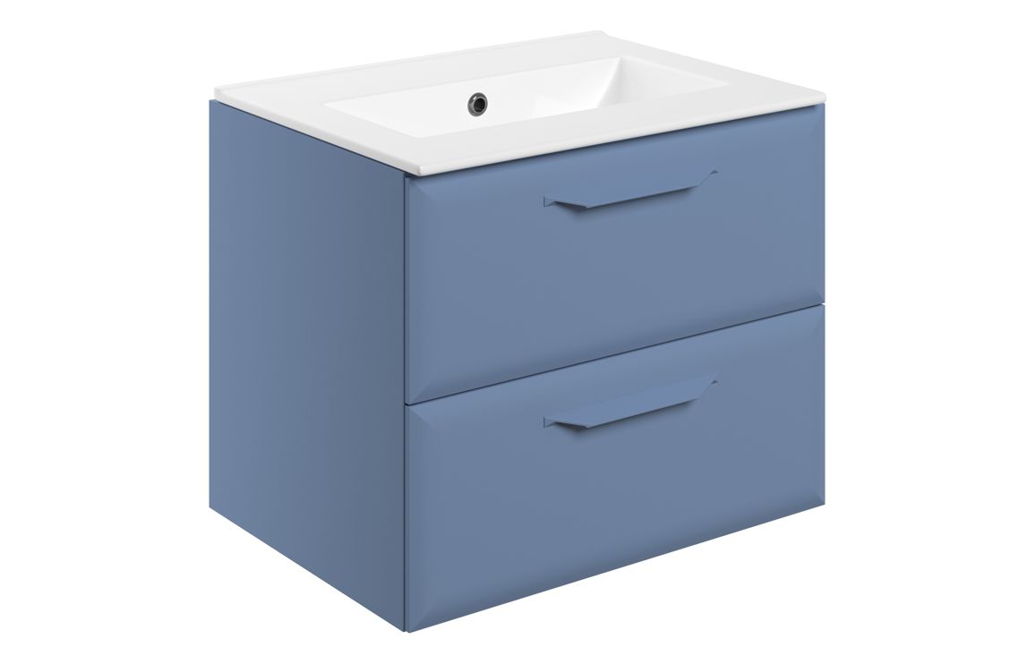 Baldock 615mm Wall Hung 2 Drawer Basin Unit w/0TH Basin - Matt Misty Blue