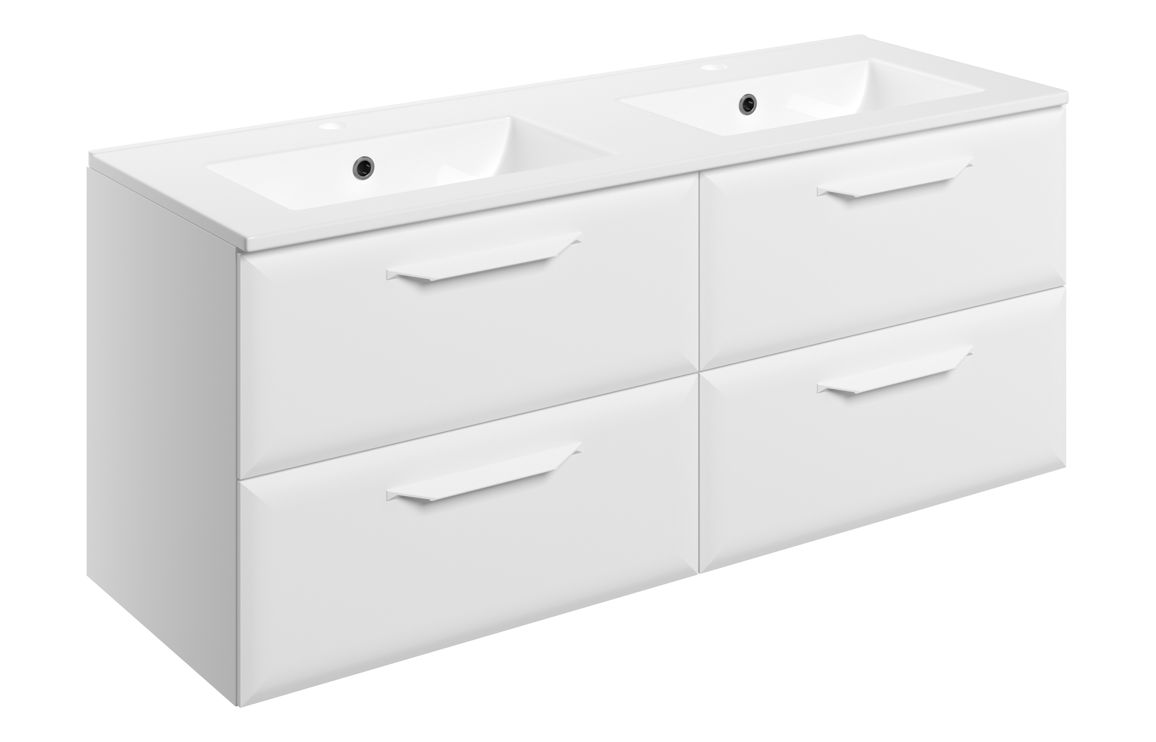 Baldock 1210mm Wall Hung 4 Drawer Basin Unit w/2TH Basin - Matt White