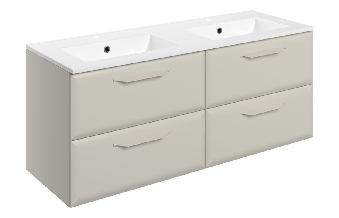 Baldock 1210mm Wall Hung 4 Drawer Basin Unit w/2TH Basin - Matt Latte