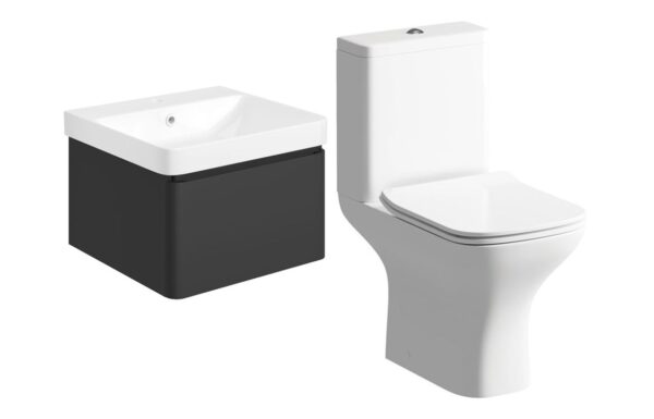 Meredith 500mm Basin Unit & Rimless Close Coupled WC Pack - Matt Black