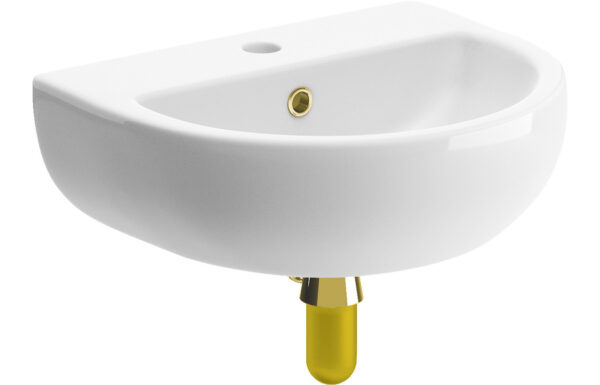 Thirlmere 450x400mm 1TH Cloakroom Basin & Brushed Brass Bottle Trap