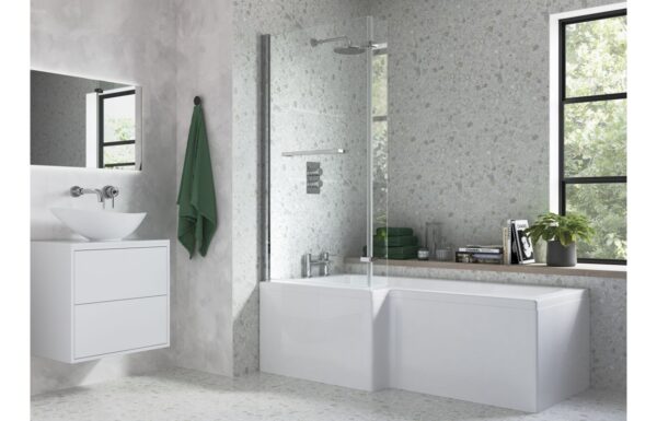 Ramsdell L Shape 1700x850x560mm 0TH Shower Bath Pack (LH) - Chrome