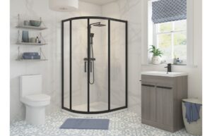Aqua Silver 1000x800mm 2 Door Offset Quadrant - Matt Black