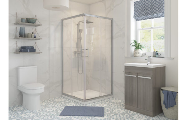 Aqua Silver 900mm Corner Entry Door - Chrome