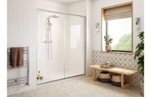 Aqua Silver 1200x700mm Easy-Fit Sliding Door & 45mm Tray Pack - Chrome