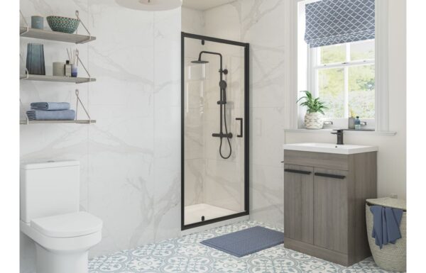 Aqua Silver 700mm Pivot Door - Matt Black