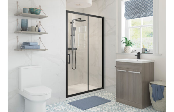 Aqua Silver 1400mm Sliding Door - Matt Black