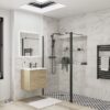 Aqua Platinum Optional 1950x300x8mm Rotatable Wetroom Panel (Full Hinge) - Matt Black