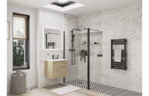 Aqua Platinum Optional 1950x300x8mm Rotatable Wetroom Panel (Full Hinge) - Matt Black