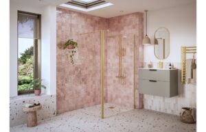 Aqua Platinum Optional 1950x300x8mm Rotatable Wetroom Panel (Full Hinge) - Brushed Brass