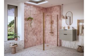 Aqua Platinum Optional 1950x300x8mm Rotatable Wetroom Panel (Full Hinge) - Brushed Bronze