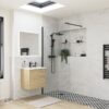 Aqua Platinum 1100mm Wetroom Panel & Support Bar - Black