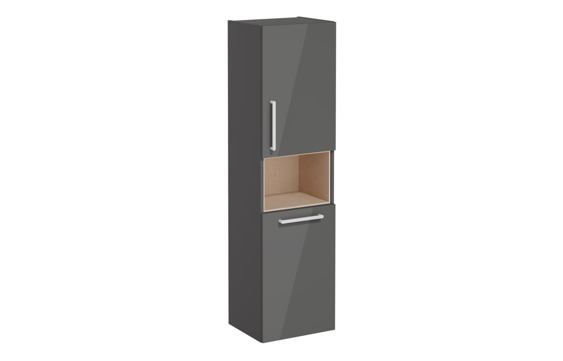 VitrA Root Flat 40cm 2 Door Semi-Tall Unit w/Laundry Basket (RH Hinge) - Anthracite High Gloss
