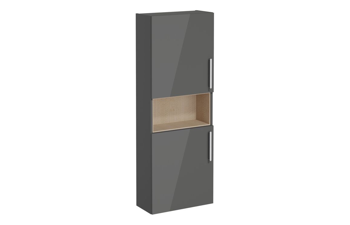 VitrA Root Flat 55cm 2 Door Semi-Tall Unit (LH Hinge) - Anthracite High Gloss