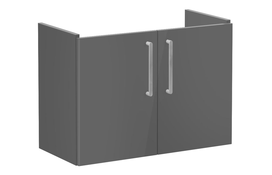 VitrA Root Flat 80cm 2 Door Wall Hung Slim Washbasin Unit - Anthracite High Gloss